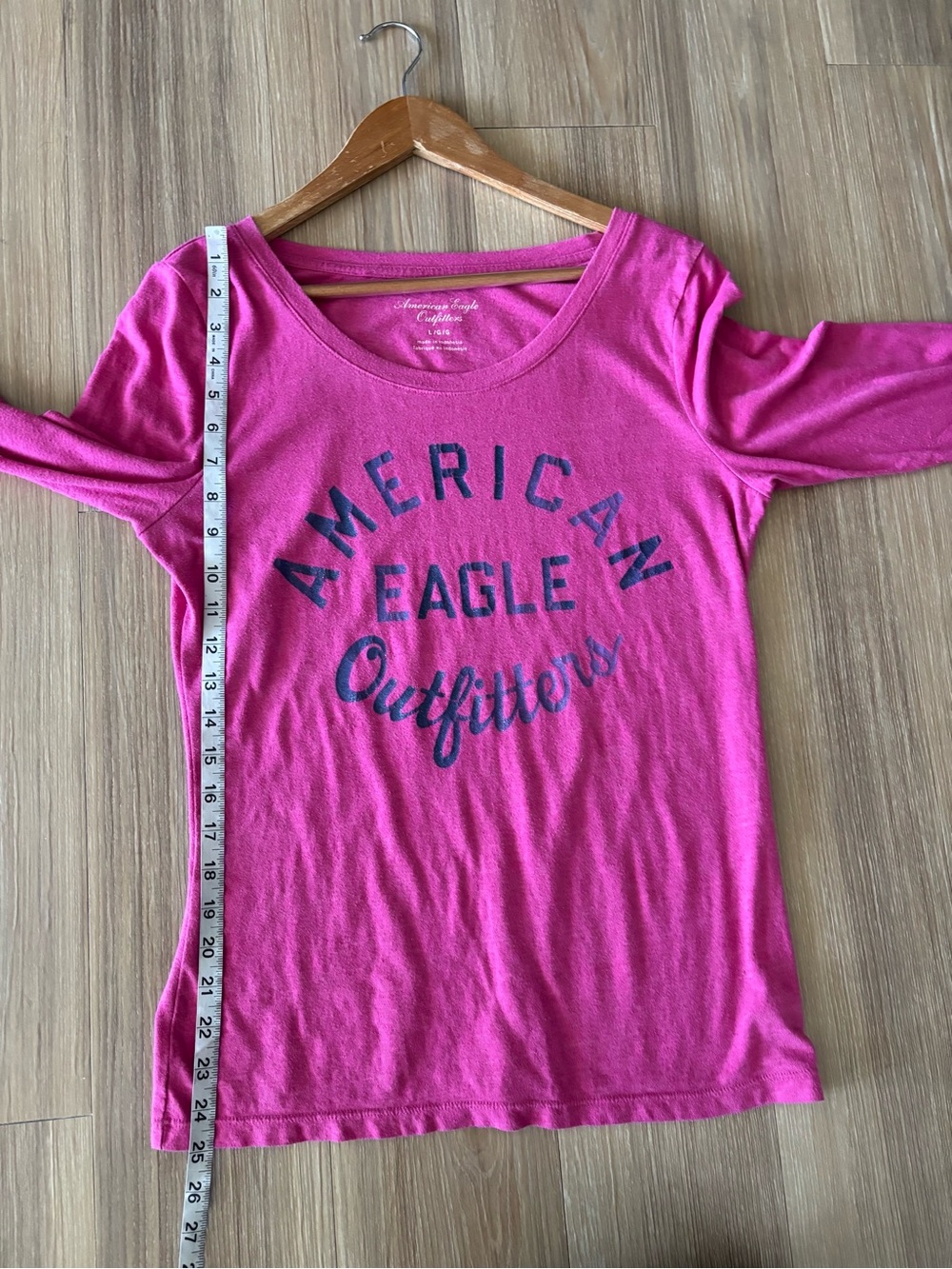 Y2K VTG American Eagle T-Shirt Pink Logo Spellout Long Sleeve Womens L Preppy - Picture 8 of 10